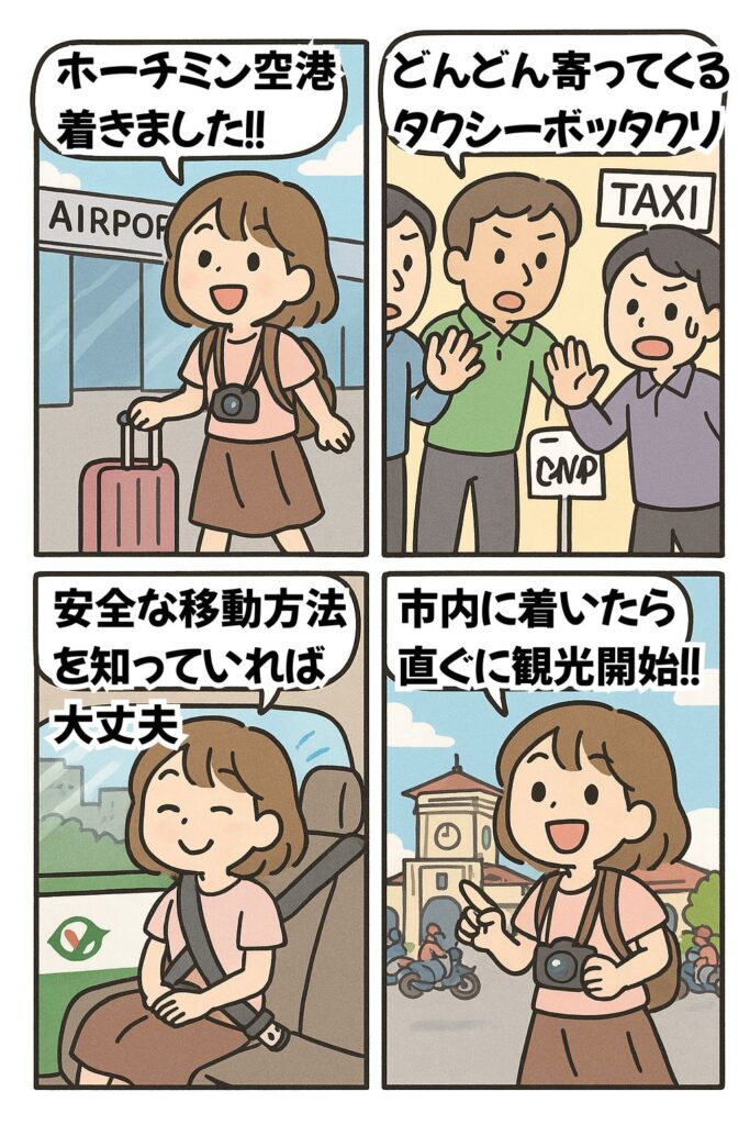 タクシーボッタクリに注意して安全に移動する漫画