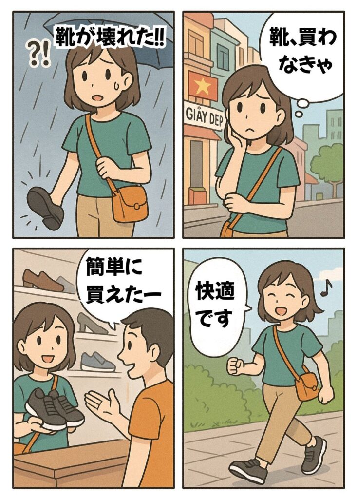 ホーチミンで靴が壊れた時に靴を買う漫画