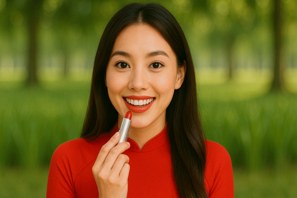 口紅を使うベトナム人女性