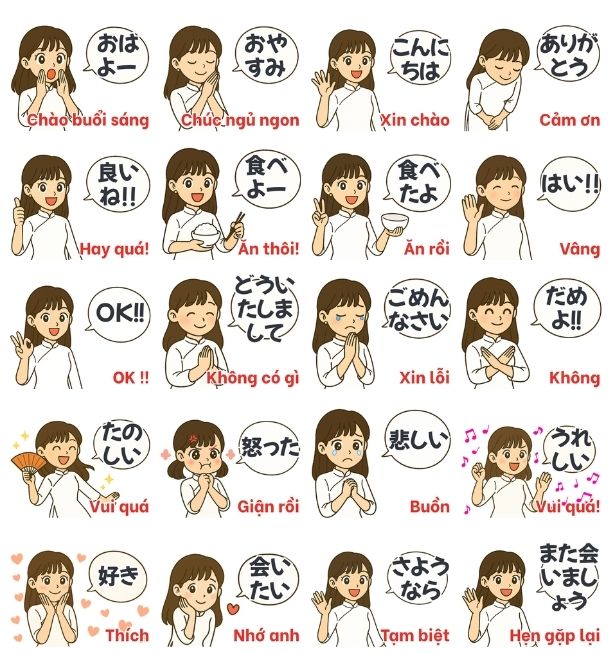 ベトナム女性日常会話スタンプ一覧