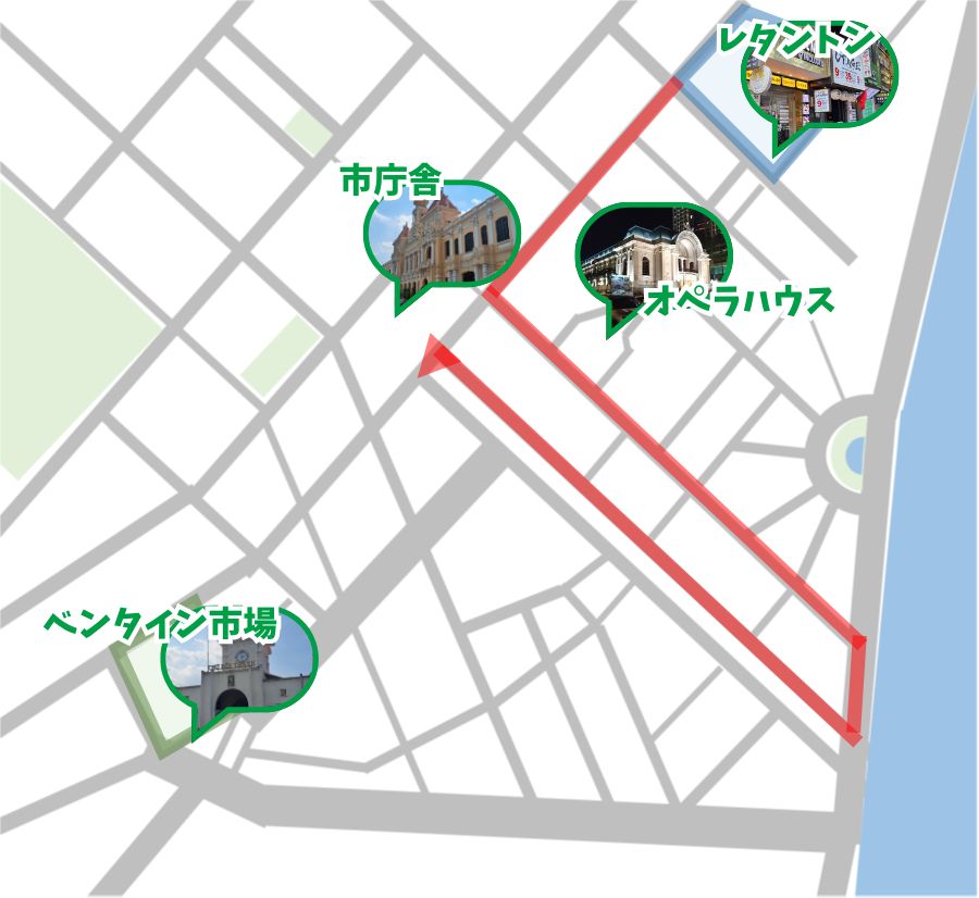 グエンフエ通りを戻ったタクシー