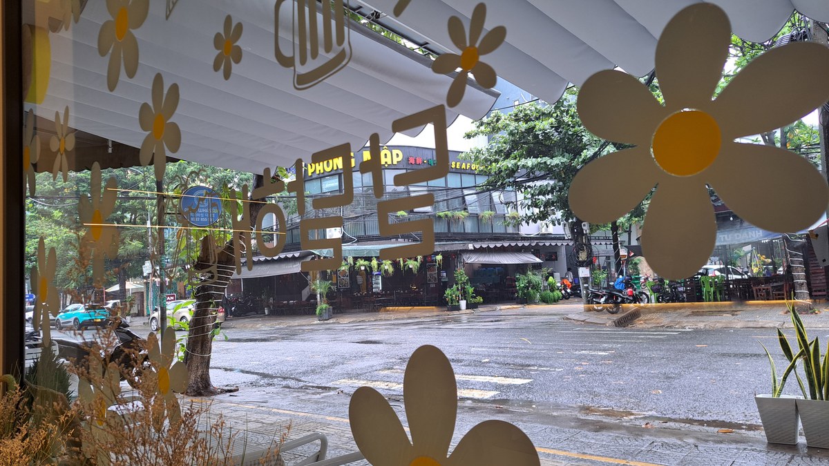 店内の窓から見た通りの景色