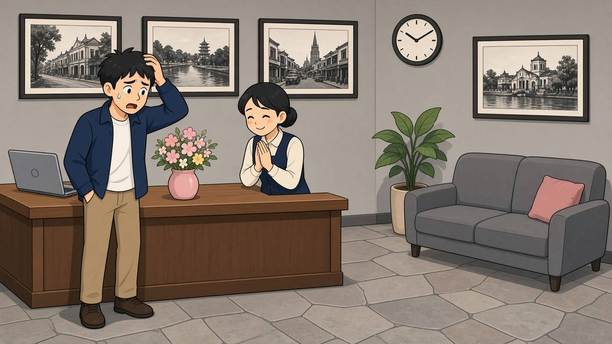 フロントで満室と言われる挿絵